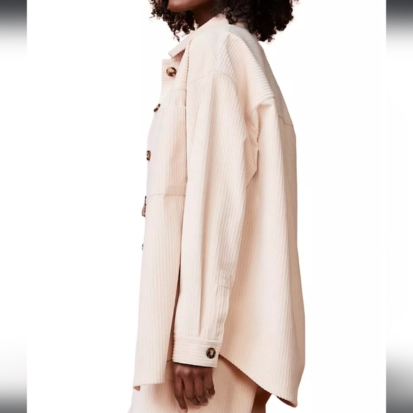 Monrow Corduroy Oversized Shacket Taupe Women's Medium NWT HJ0212-2 - Picture 4 of 16